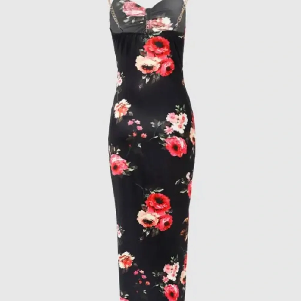 NWT Large Sexy floral print body con dress 2023 sleeveless chain decor - Picture 4 of 7